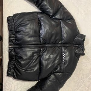 Leather puffer jacket